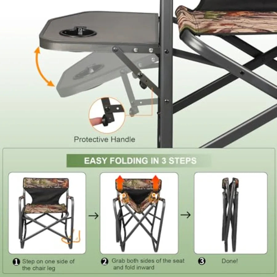 Directors Camping Chairs-Lightweight Folding Lawn Chairs with Side Table-Hunter/Outdoors- Design