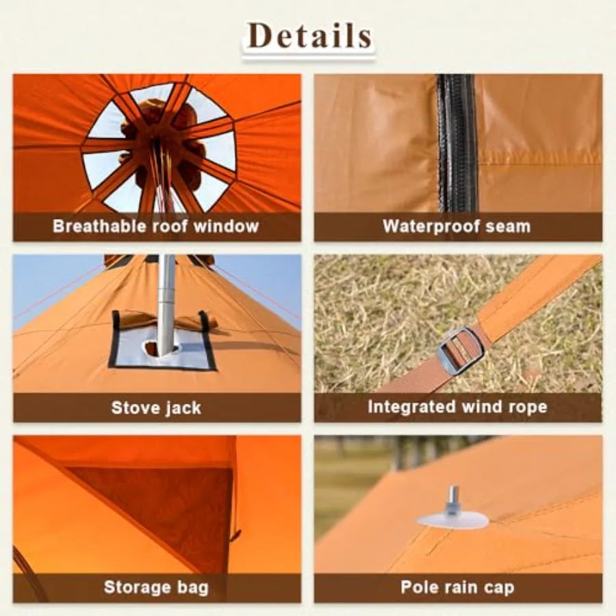 Canvas Condo Tent Wall Tent with Stove Jack for Camping  Dia.16.4ft*9.2ft