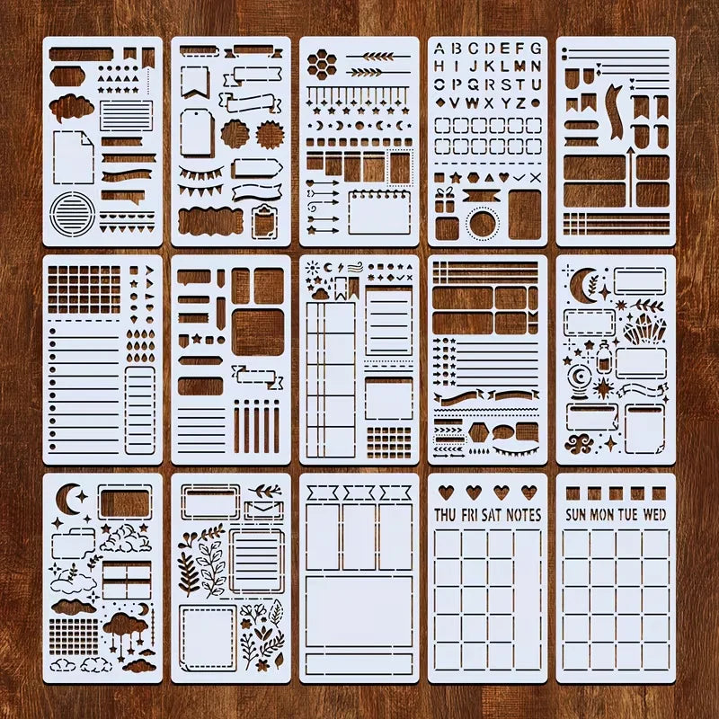 15PCS Bullet Journal Stencil Set /Template  Layout Notebook Tool