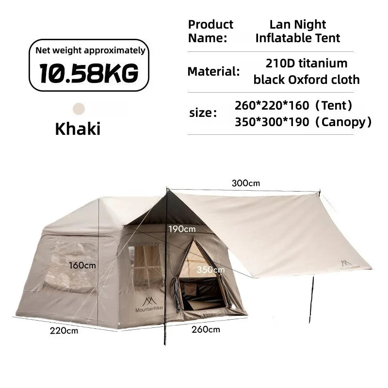 BLACK- Outdoor Camping  Tent Anti-UV Shade Waterproof 3-5 Person Air Tent Hiking Quick Open