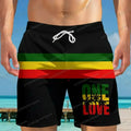 Outdoor-Inspired Drawstring Swim Trunks "One Love" Graphic  Shorts ﻿