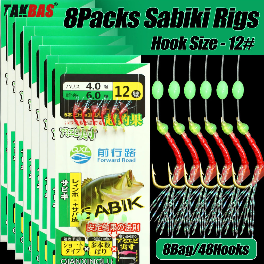 Bait Rig Size 4-18, Glowing Beads and High Carbon Steel Fishing Hooks,Fishing Kit for Bass,