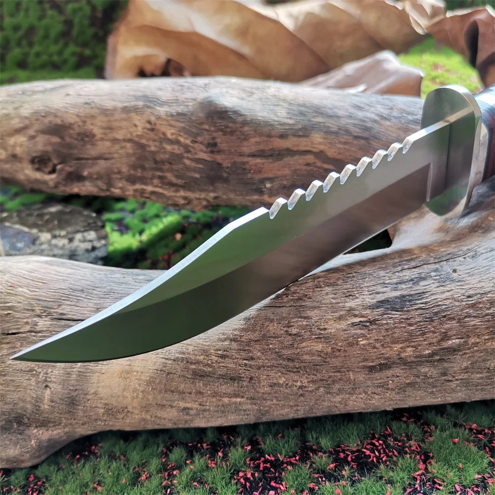Steel Blade Hunting Knife with Wooden Handle - Sharp and Reliable Straight Knife with Oxford Cloth Cover