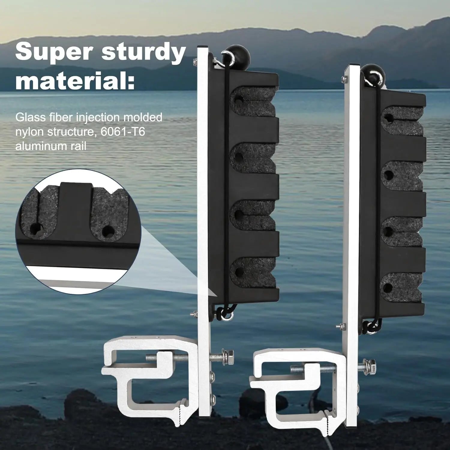 2PCS Aluminum Clamp on Fishing Rod Holder for Truck Bed or Boat