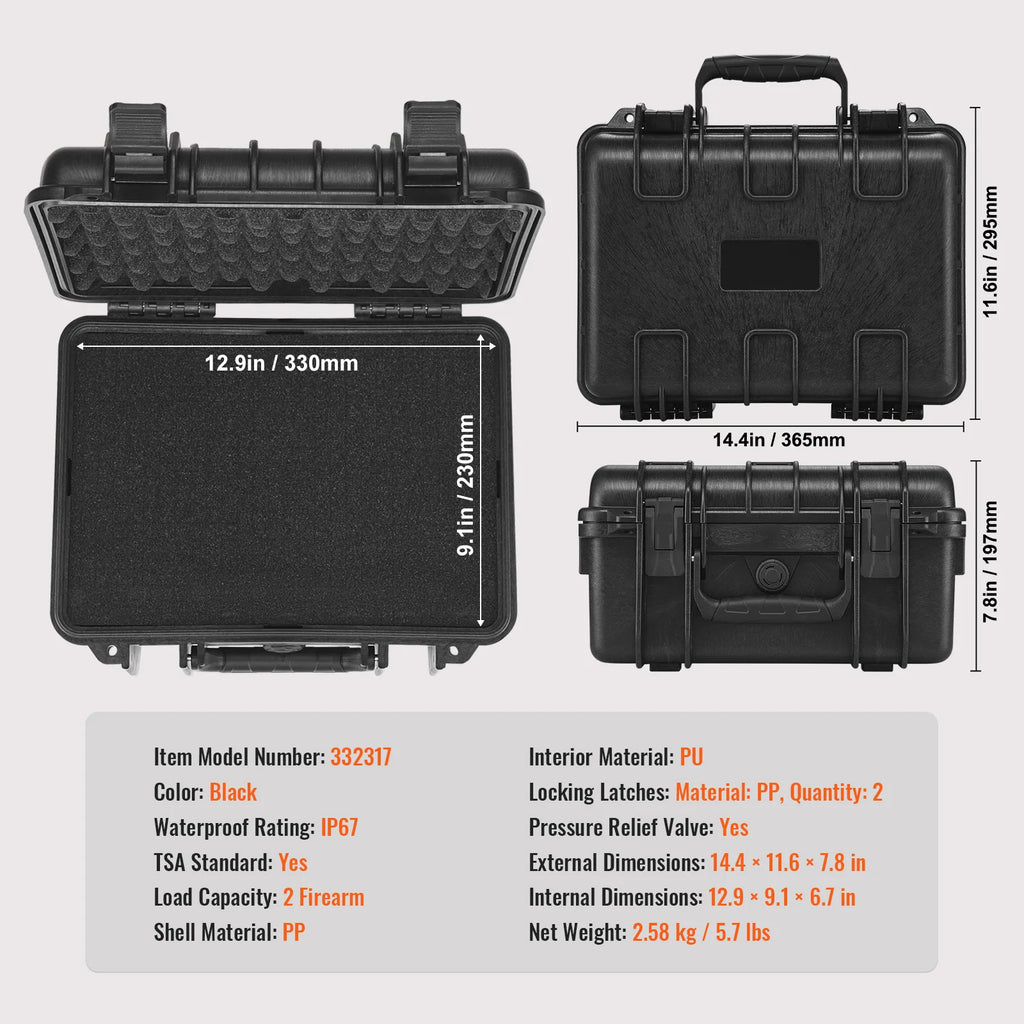 Best Seller ! Hard Pistol Cases with Pre-cut PU Foam Lining Waterproof Dust-proof Hard Lockable Pistol Case