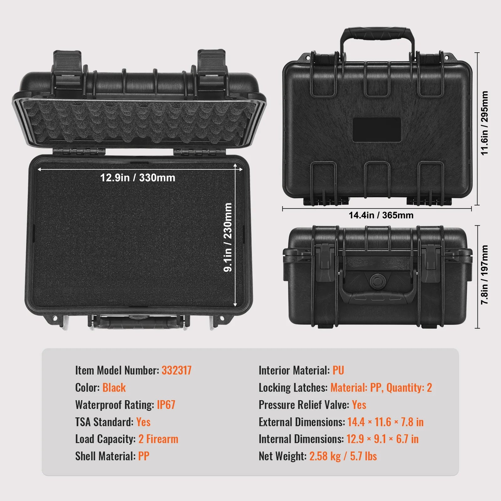 Best Seller ! Hard Pistol Cases with Pre-cut PU Foam Lining Waterproof Dust-proof Hard Lockable Pistol Case