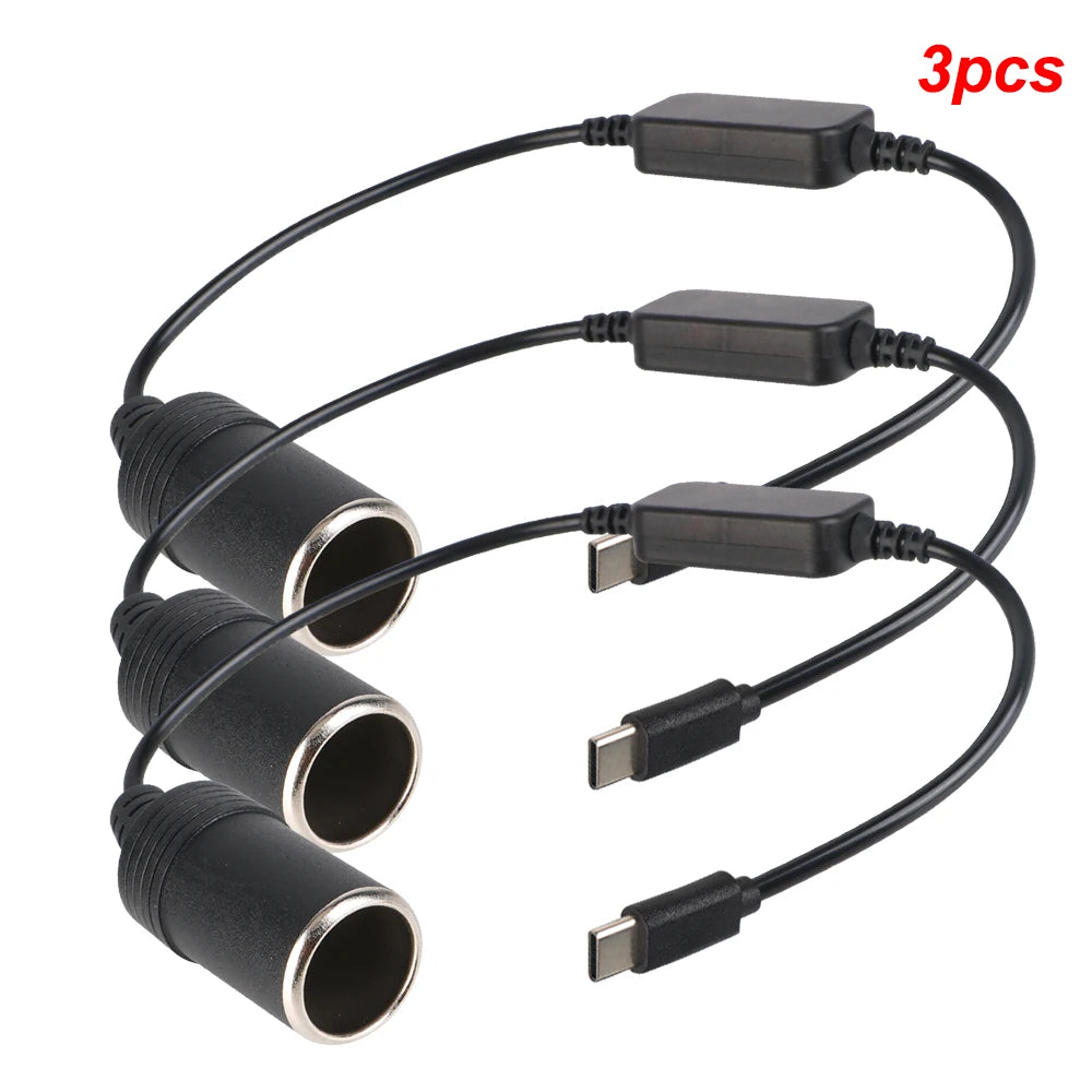 5V To 12V Converter Cable Extender USB Type C Chargers To Cigarette Lighter Socket Truck Power Adapter