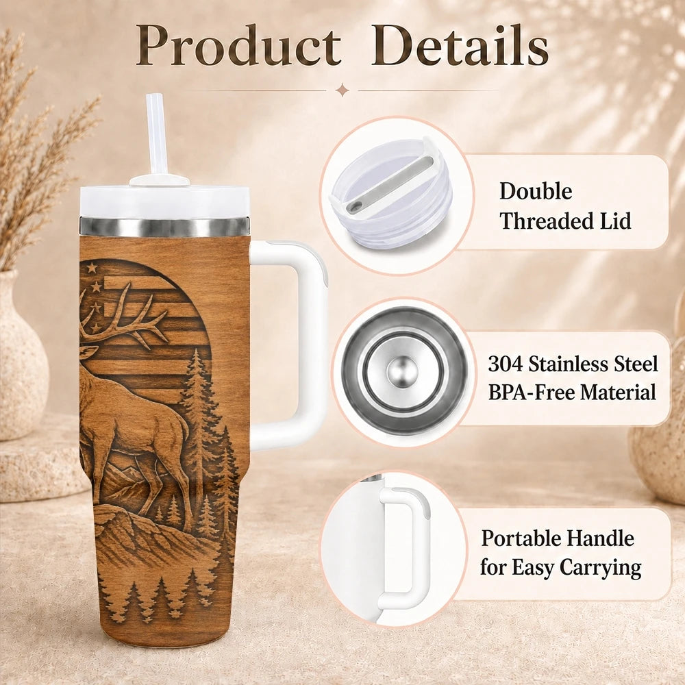 Patriot Deer Hunting Flag Design Vacuum Flasks 40oz Stainless Steel Insulated Tumbler