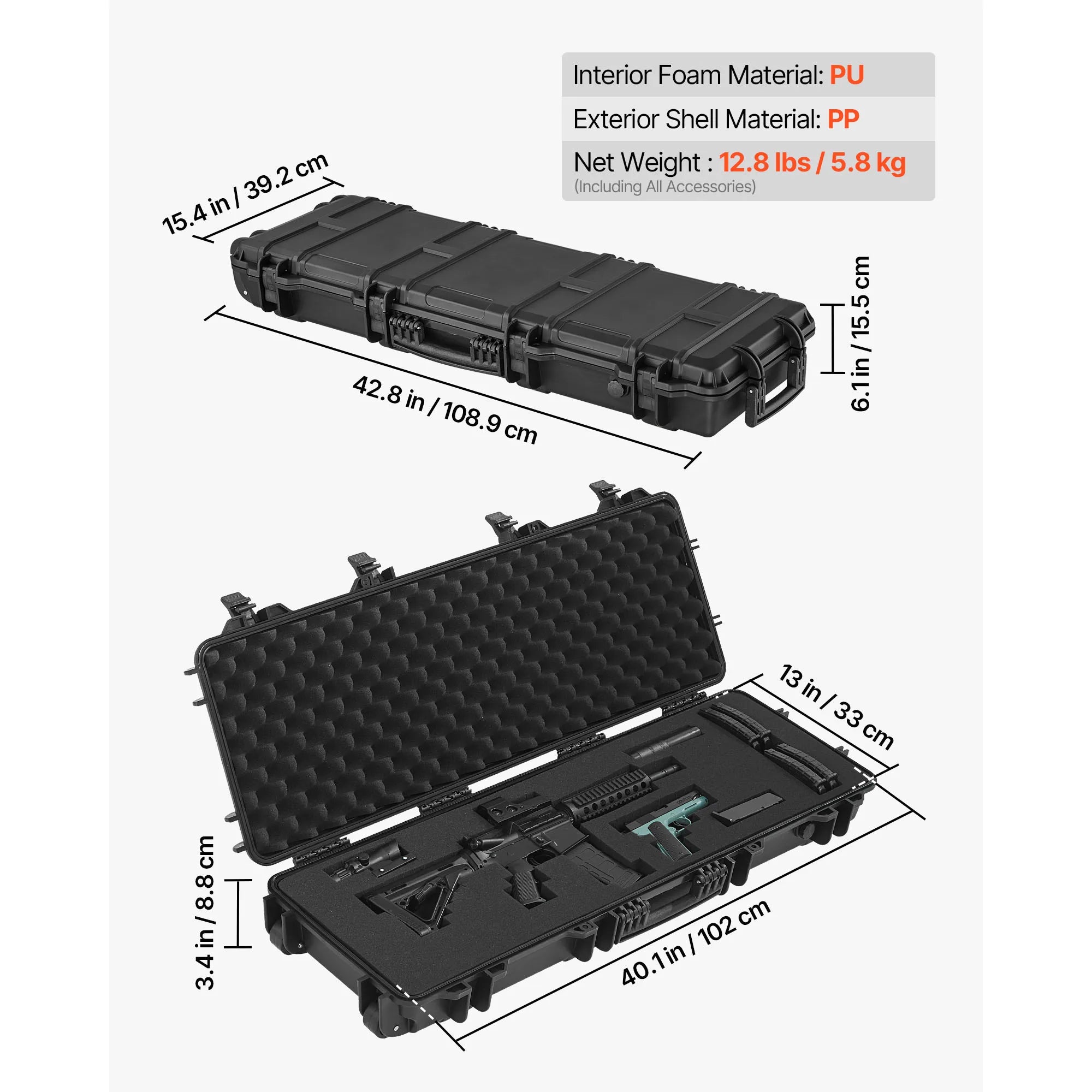 Easy Roll Hard Core Lockable Rifle Case with  Waterproof  for Pistol ,Rifles &Shotguns