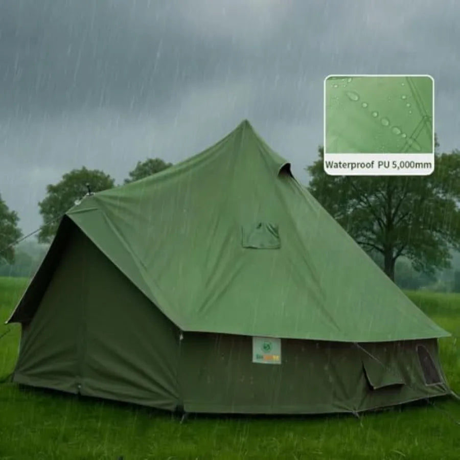High Top- Tent with Stove Jack Waterproof Luxury Tent 420D Oxford Cloth Green for Family
