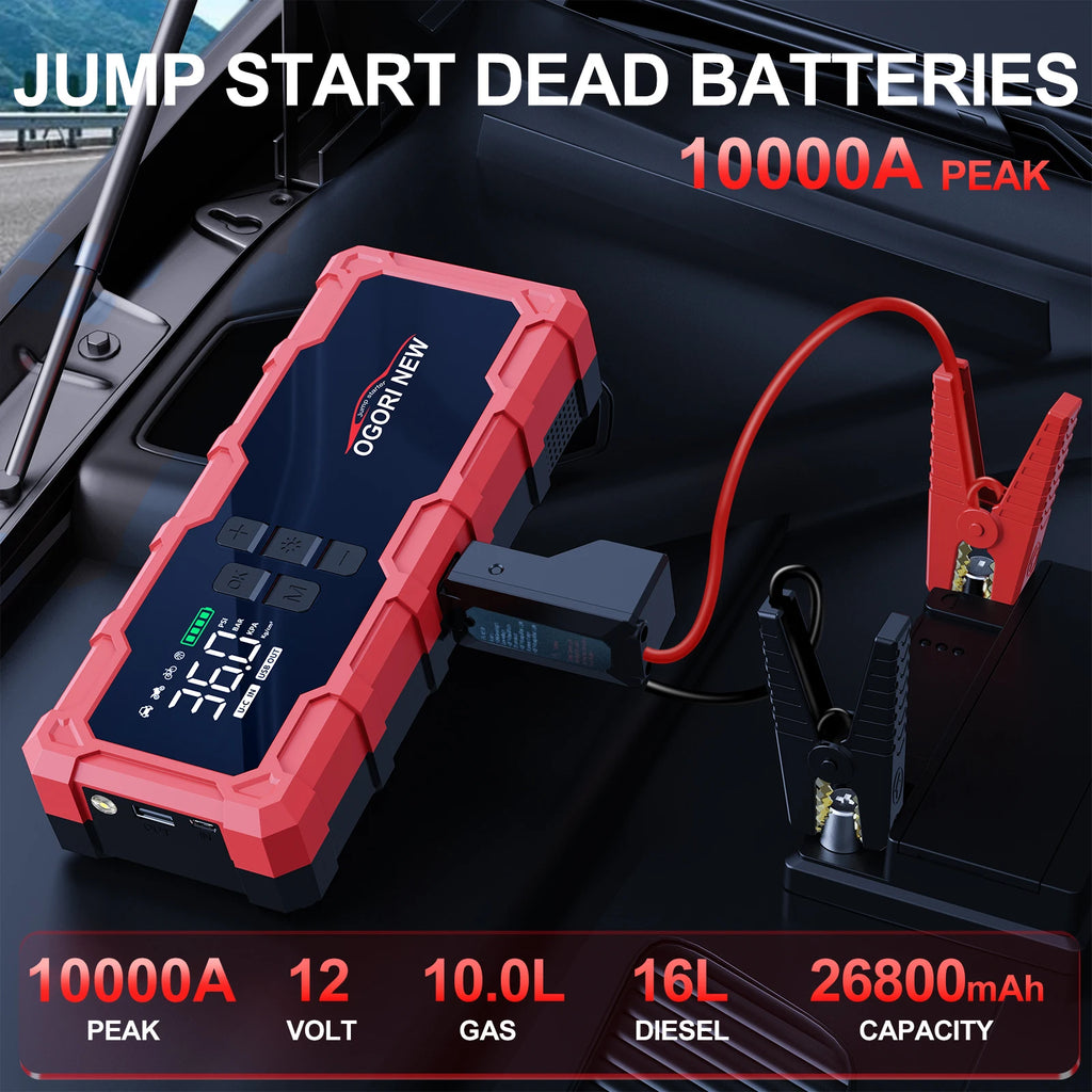 AUTO Starter with Air Compressor 150PSI 10000A Portable Starter Battery Pack (10.0L Gasoline/16.0L Diesel)