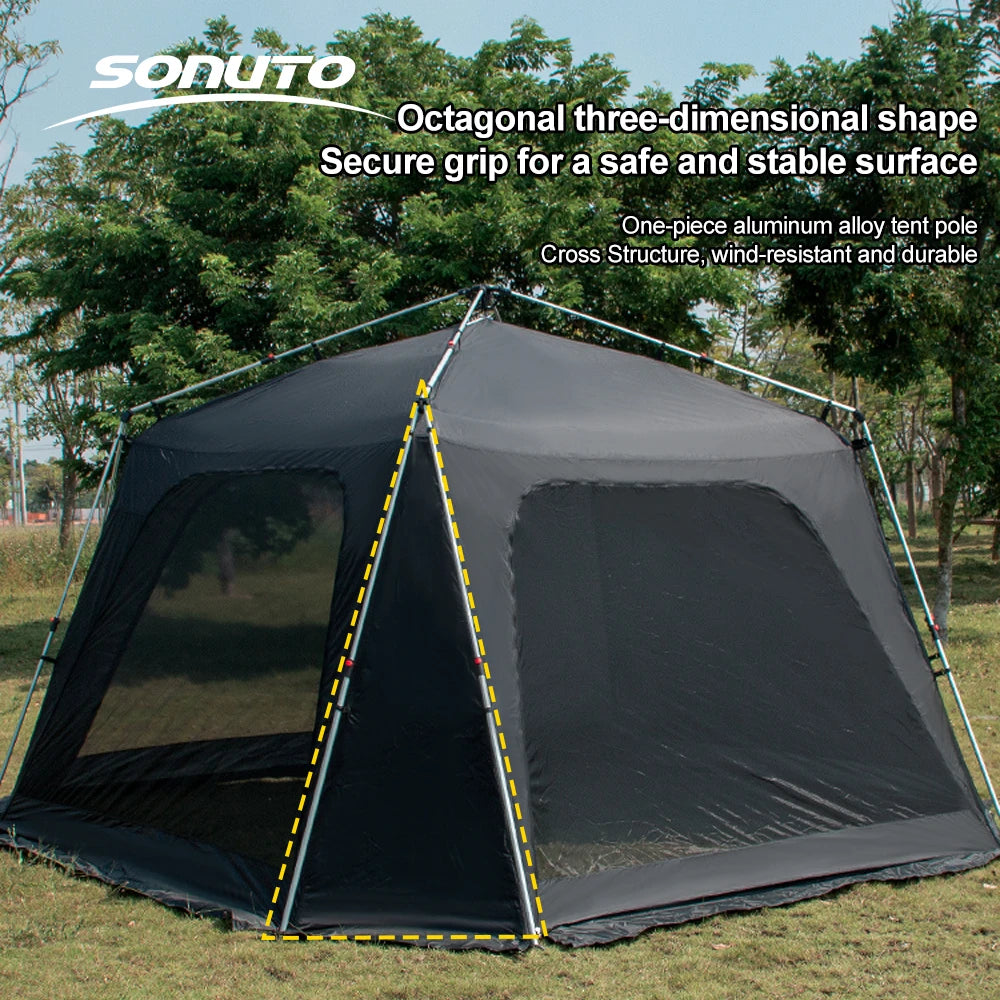 Large Family Camping Tent with Aluminum Frame Windproof & Waterproof Sun Shelter for Outdoors