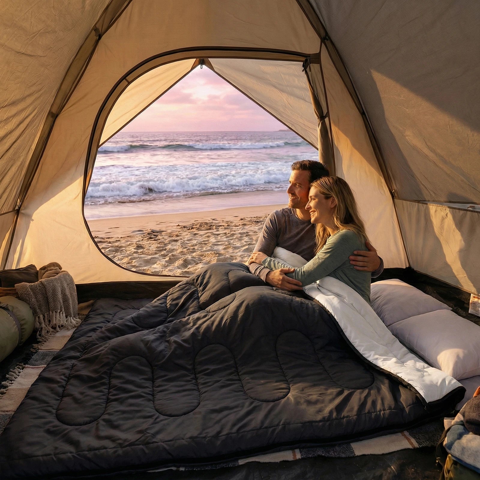 Couples/ Double Sleeping Bag for Adults with Pillow Lightweight 3 Season Comfort