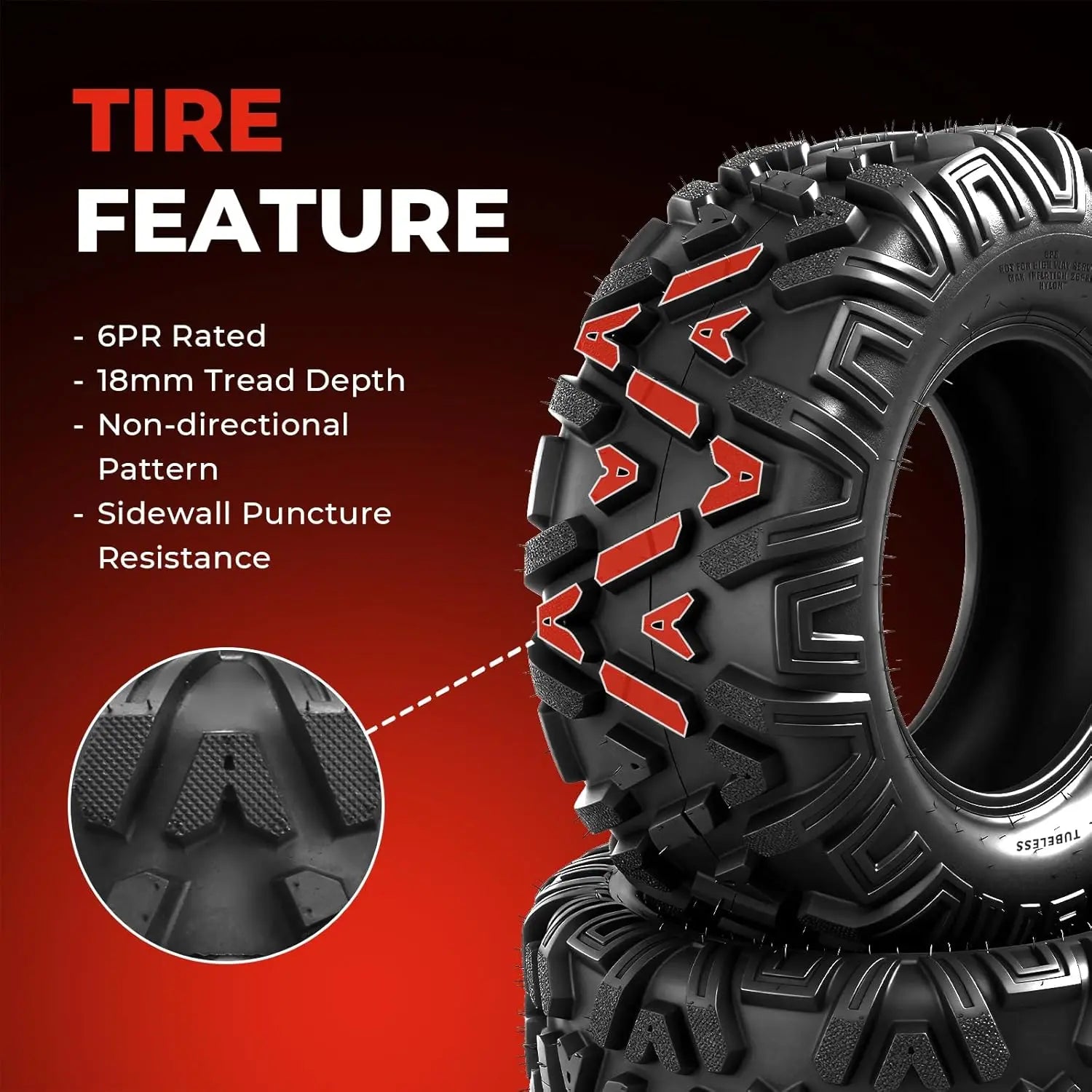 ATV/UTV Tires 26x11-12,All-Terrain Mud Tires 26x11x12,6-Ply,Non-Directional Tread,Tubeless,Set of 2