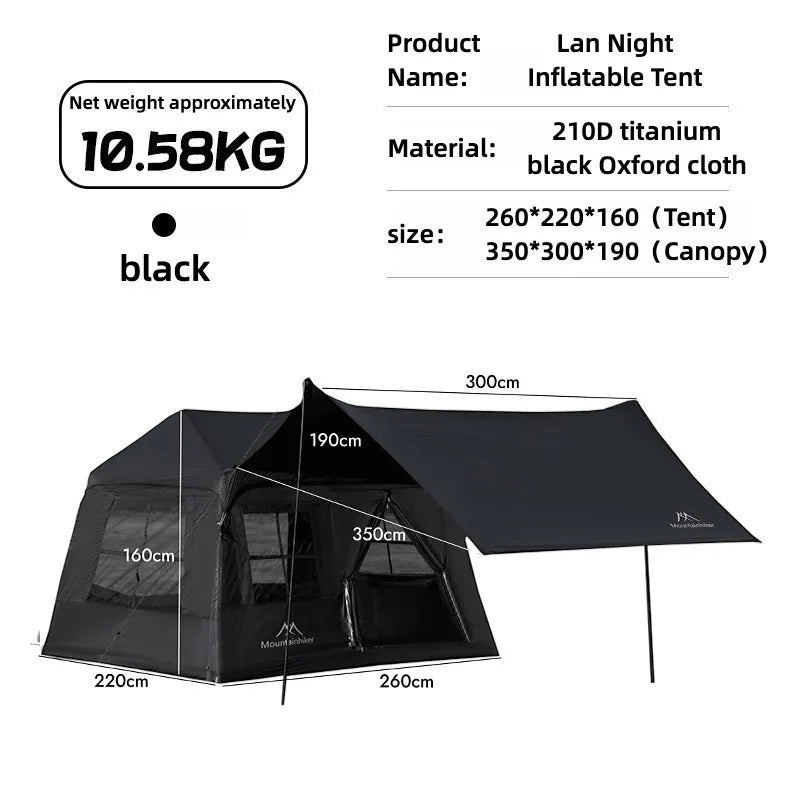 BLACK- Outdoor Camping  Tent Anti-UV Shade Waterproof 3-5 Person Air Tent Hiking Quick Open