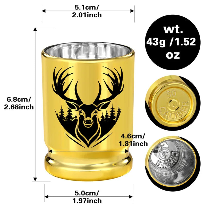 Deer Head Golden Plastic Shot Glasses Bulk Set 50 Caliber Bullet Shot Cups for Whiskey