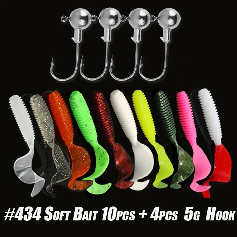 10pcs Fishing Lures Kit Silicone Lure Set Artificial Bait Worm with Crank Jig Head Hook