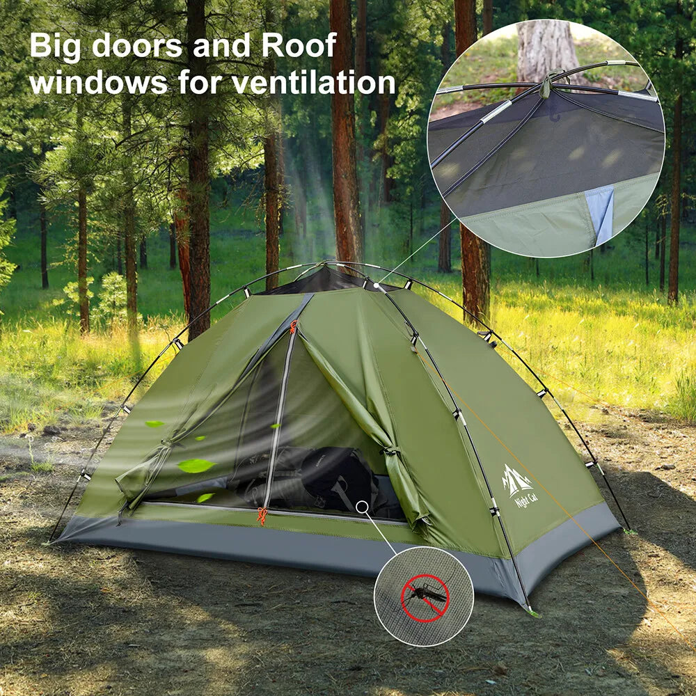 The Night Cat Upgraded Tents 1- 2 Persons Easy Clip Setup Camping Tent Adults Heavy Rainproof Compact Lightweight