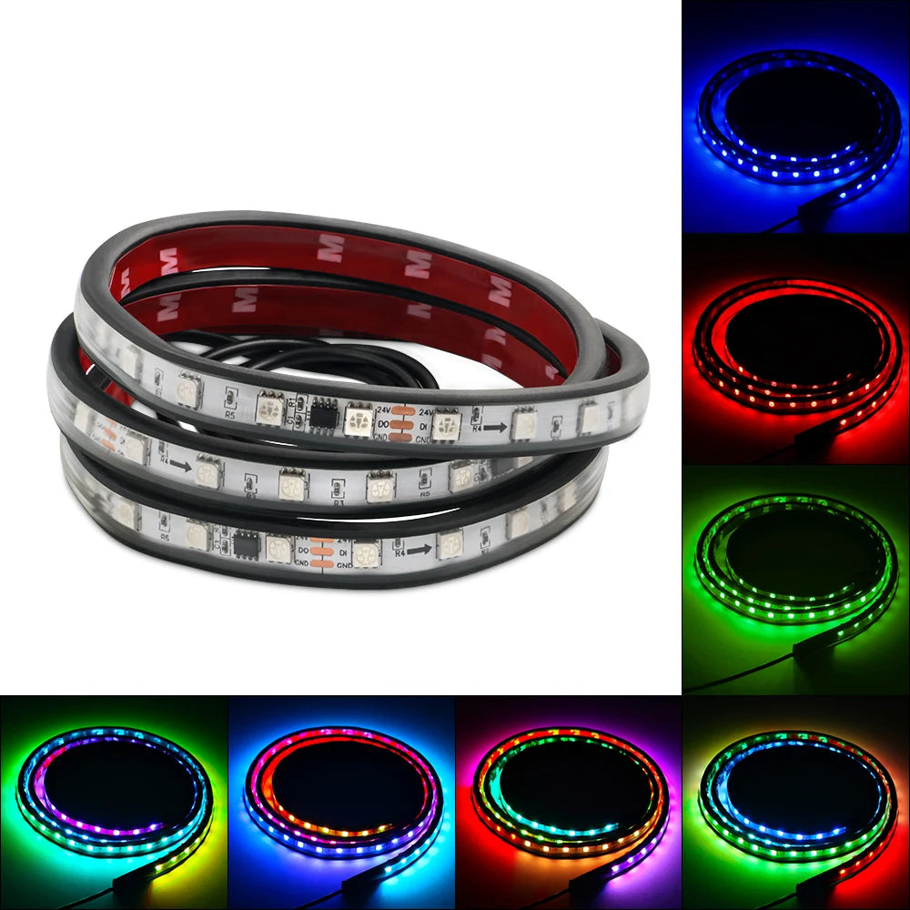 24V Truck LED DRL Light Strip RGB 64 Color Flowing Streamer Warning Flashing Driving Light Bar Car Ambient Lamp Vans Bus Styling
