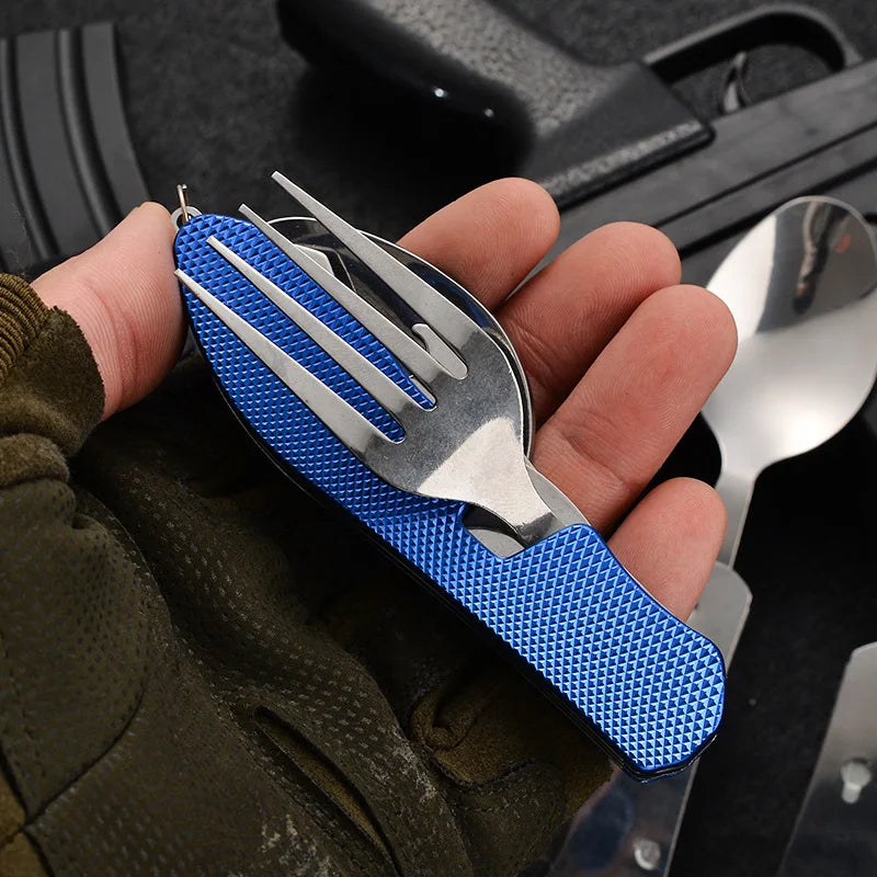 4 in1 Foldable Camping Utensil Set Multi-Functional Knife /Fork /Spoon /Bottle Opener