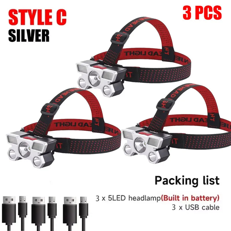 Timberline Special / Chose Style -5 LED Flashlight Rechargeable with Built in Lithium Battery Headlamp