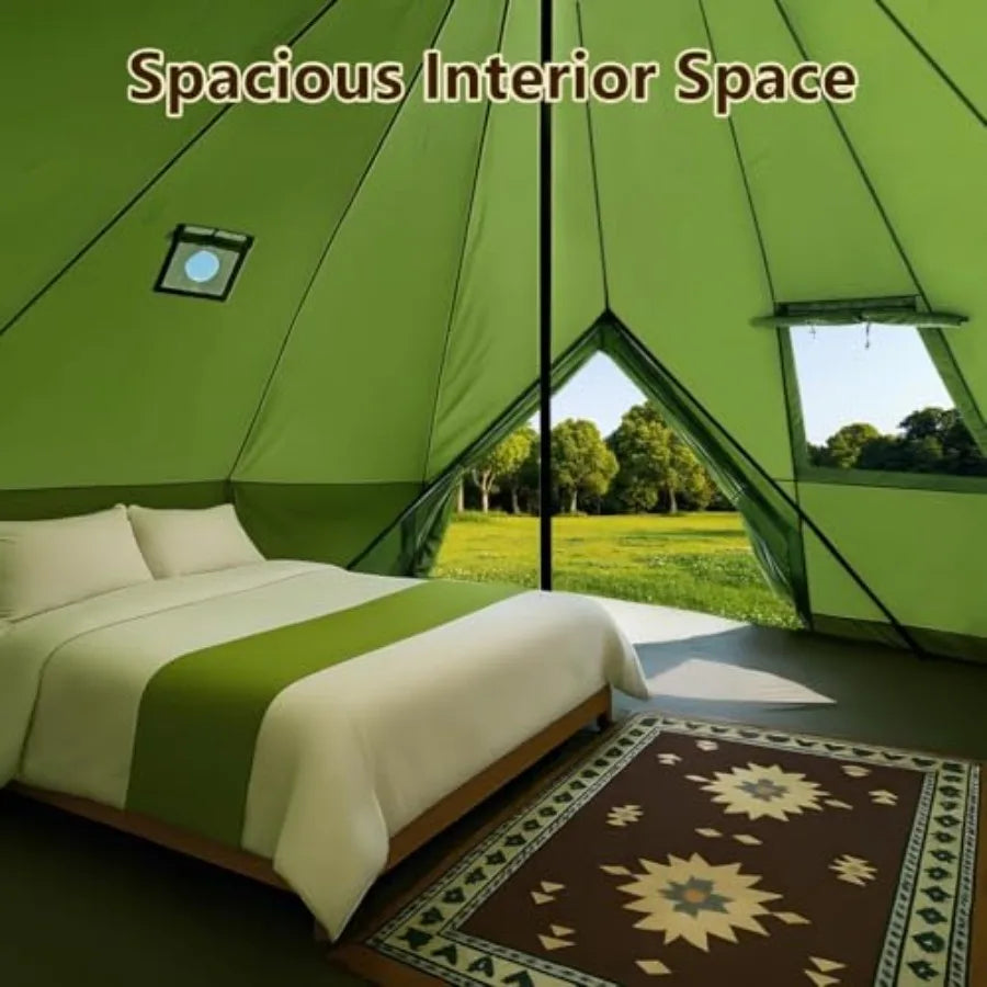 High Top- Tent with Stove Jack Waterproof Luxury Tent 420D Oxford Cloth Green for Family