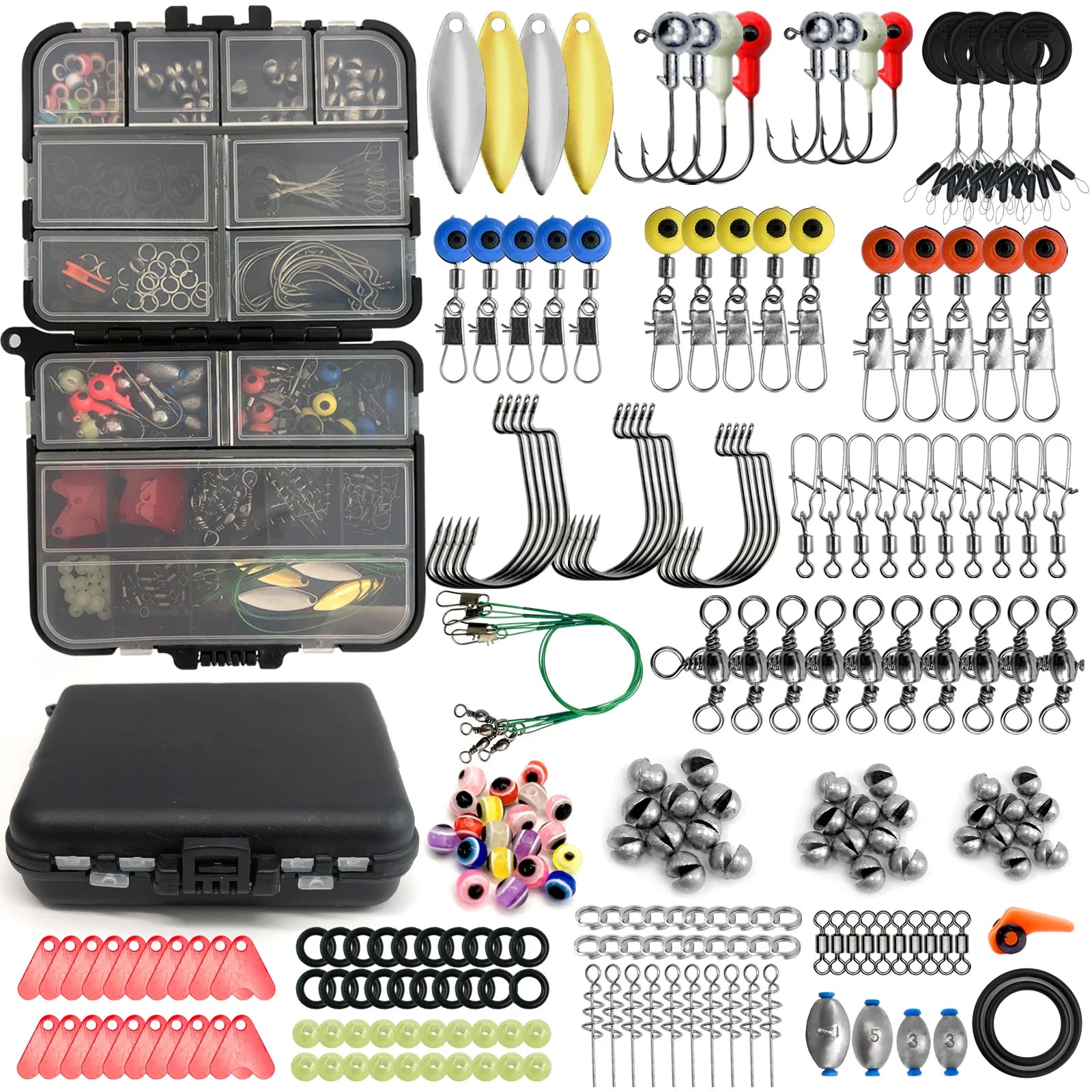 170-pcs Professional Fishing Kit with Tackle Box, Hooks Sinkers Swivels  Fishing Complete Lure Set