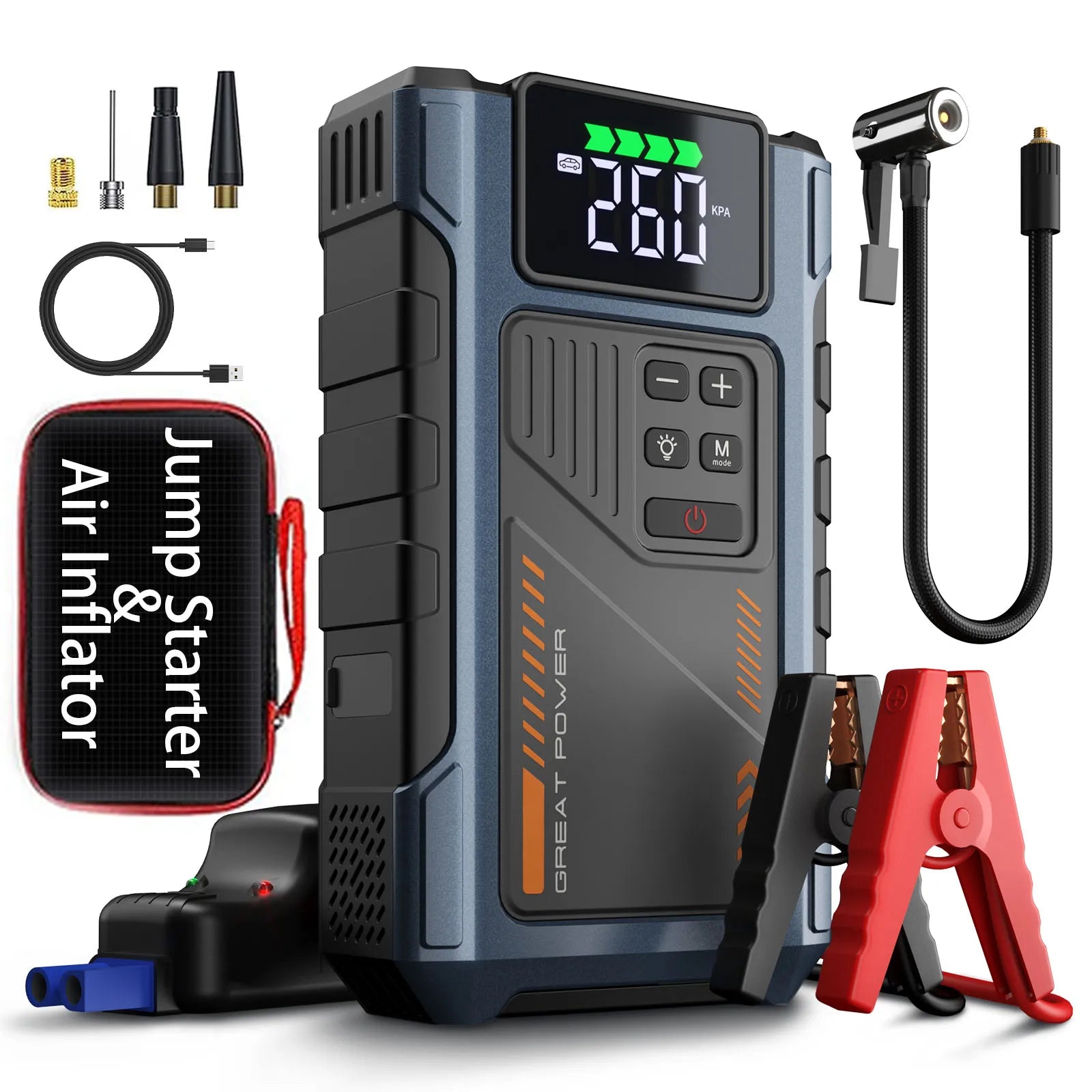 ALL NEW ITEM!! Jump Starter  3000A Peak Jump Starter Battery Pack with 50 PSl Compressor