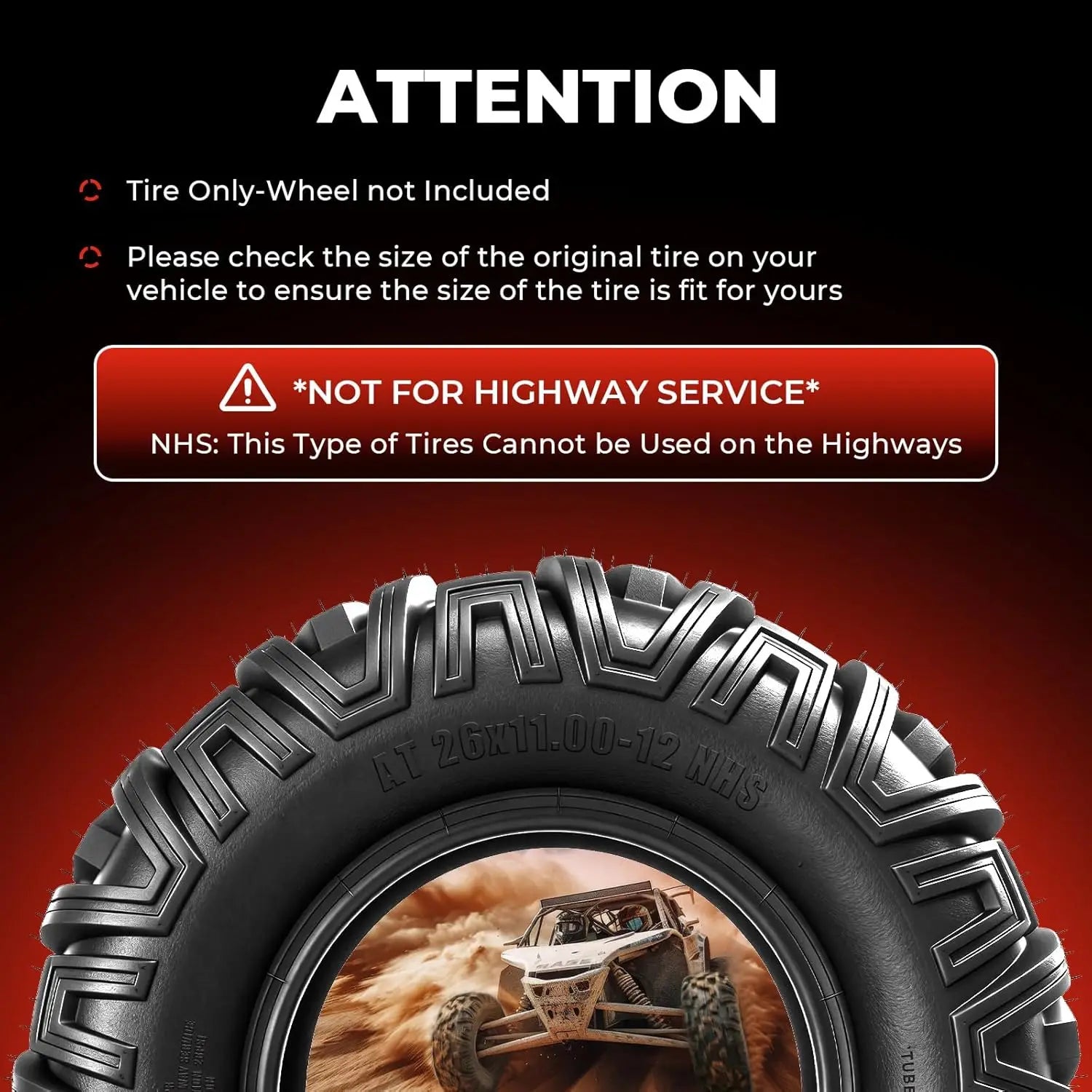 ATV/UTV Tires 26x11-12,All-Terrain Mud Tires 26x11x12,6-Ply,Non-Directional Tread,Tubeless,Set of 2