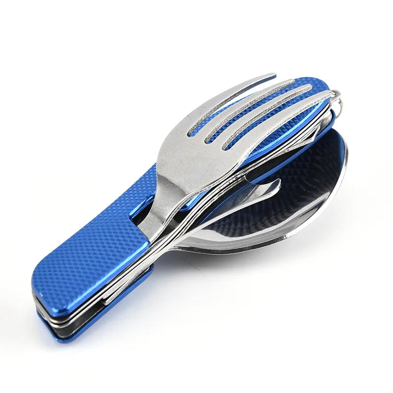 4 in1 Foldable Camping Utensil Set Multi-Functional Knife /Fork /Spoon /Bottle Opener