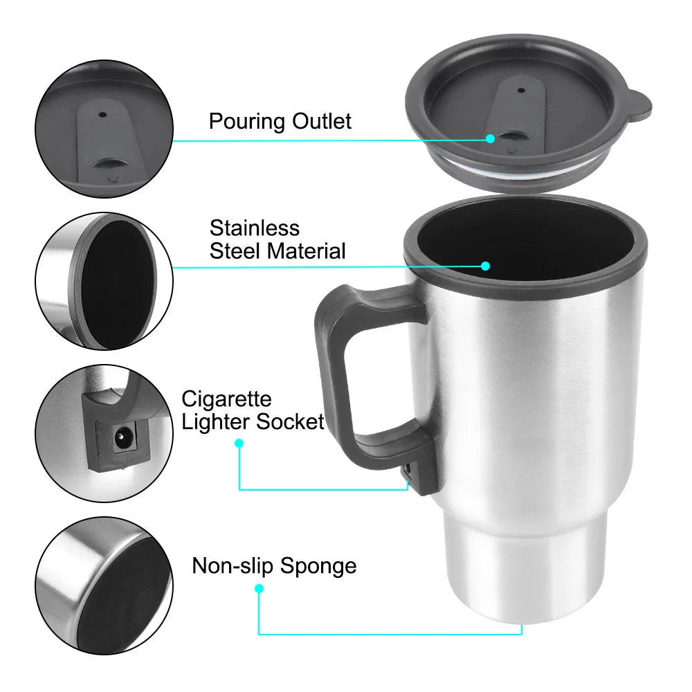 12V Truck Coffee/Soup Electric Stainless Steel /Thermal Mug Camping Kettle Heating Cup