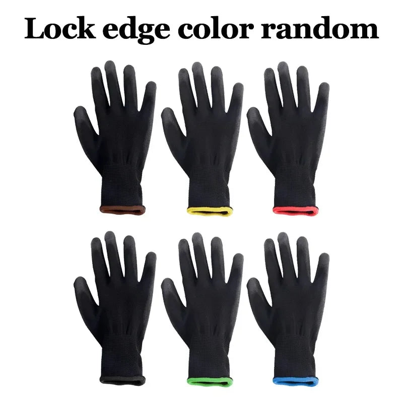 Multi-Pairs of Black Coated Gloves Black Nylon Coated Outdoor Safety Work Gloves Lightweight (package deal )