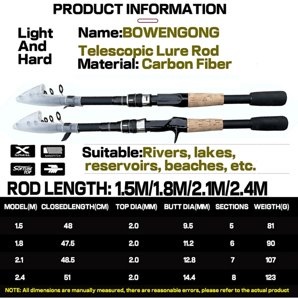 The Bait Rod-Fishing Rod Spinning Telescopic Handle Carbon Casting Fishing Light-weight