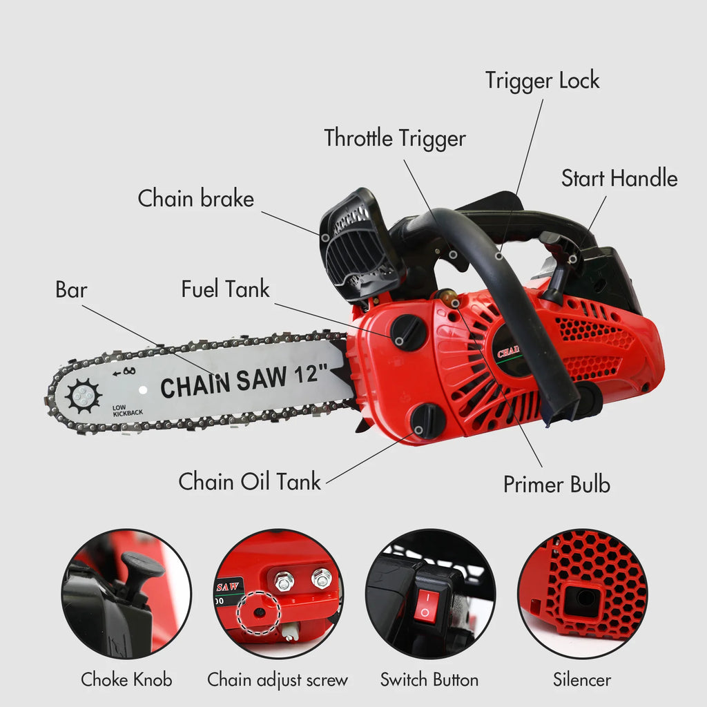 12 Inch Hunters Chainsaw Gasoline Lightweight Portable Electric 1000W 25.4 CC for Tree Wood Cutting