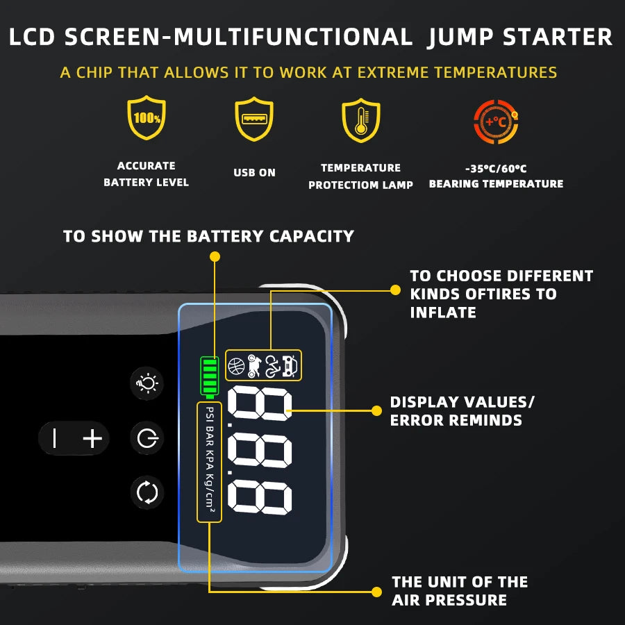 NEW ITEM ! Jump Starter Portable 12V 8000A with Emergency Air Pump Flashlight & Power Bank