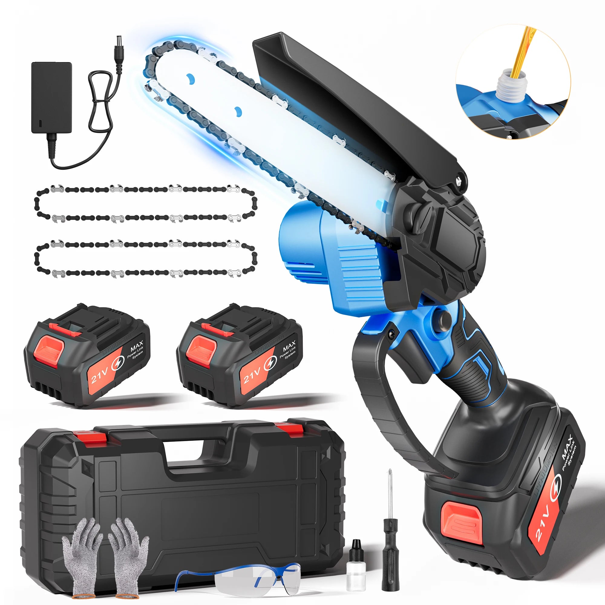 Outdoors Choice , 6 Inch Portable Electric Chainsaw with 2 Batteries&Plastic Box,
