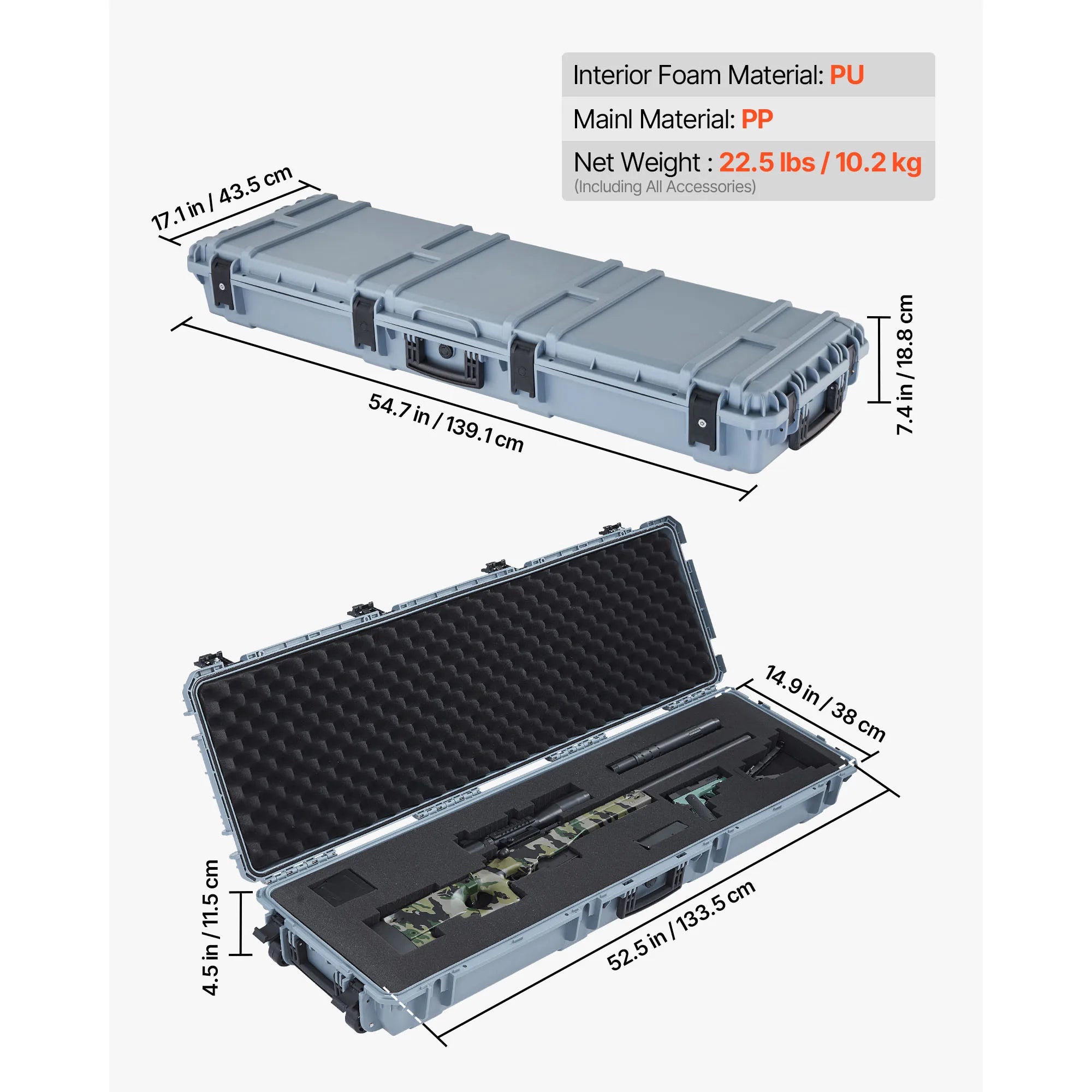 Easy Roll Hard Core Lockable Rifle Case with  Waterproof  for Pistol ,Rifles &Shotguns