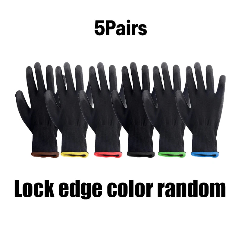 Multi-Pairs of Black Coated Gloves Black Nylon Coated Outdoor Safety Work Gloves Lightweight (package deal )