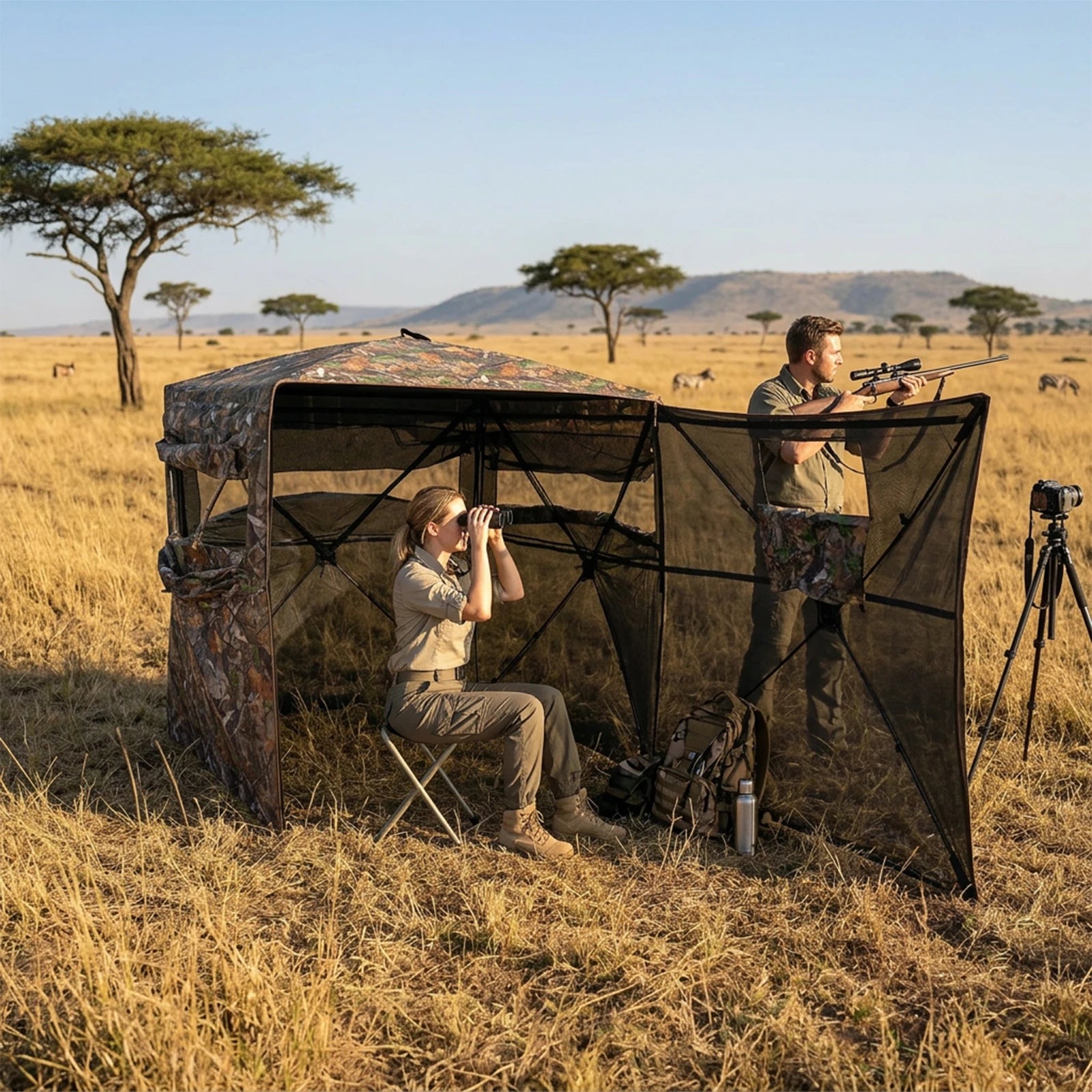 Couples Hunting Blind Easy Setup Ground Shelter Outdoor Camo Blind with Storage