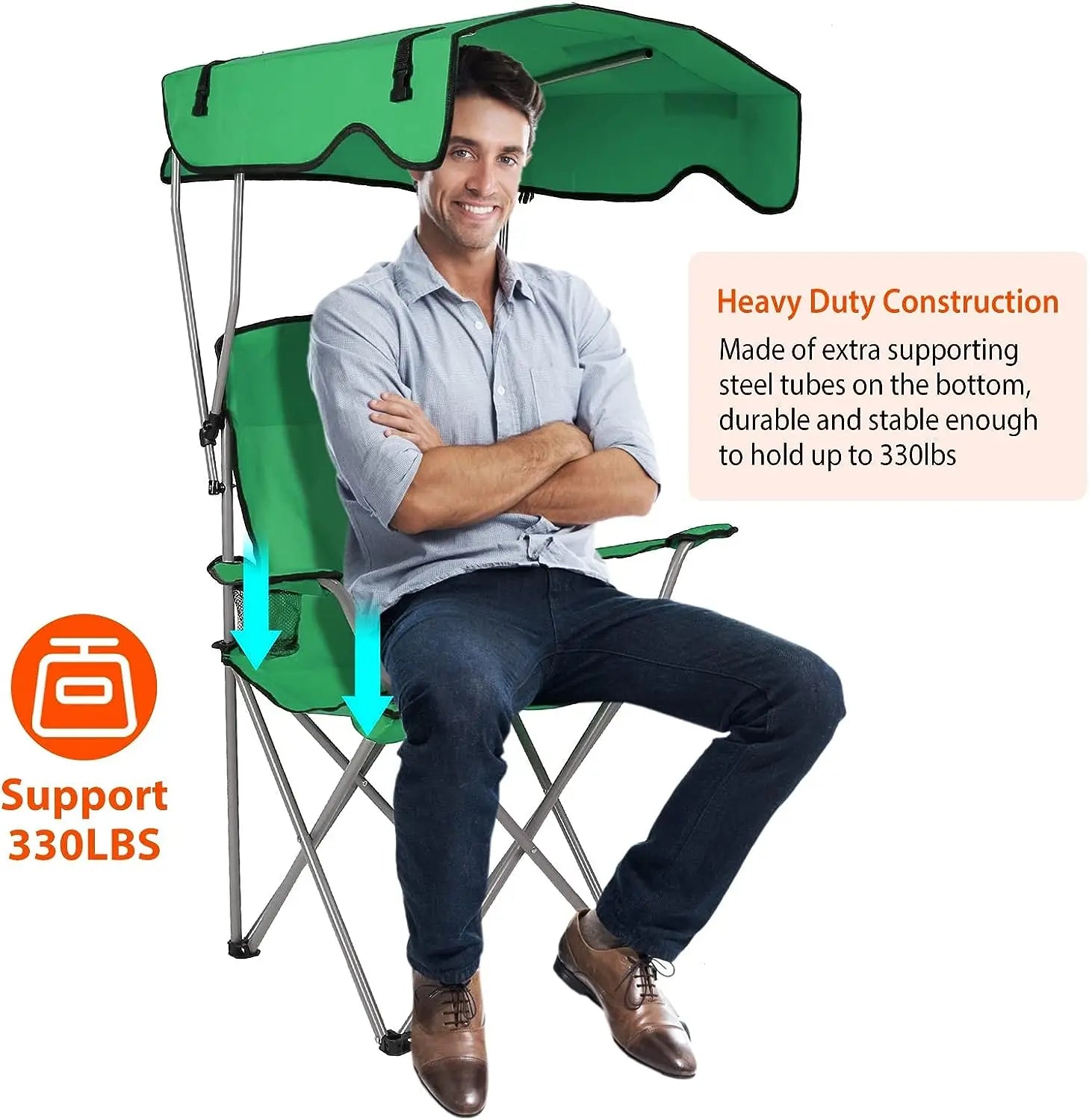 Portable Canopy Camping Chair, UV Protection Folding Chair with Shade for Beach, Picnic, Fishing Outdoor Activities