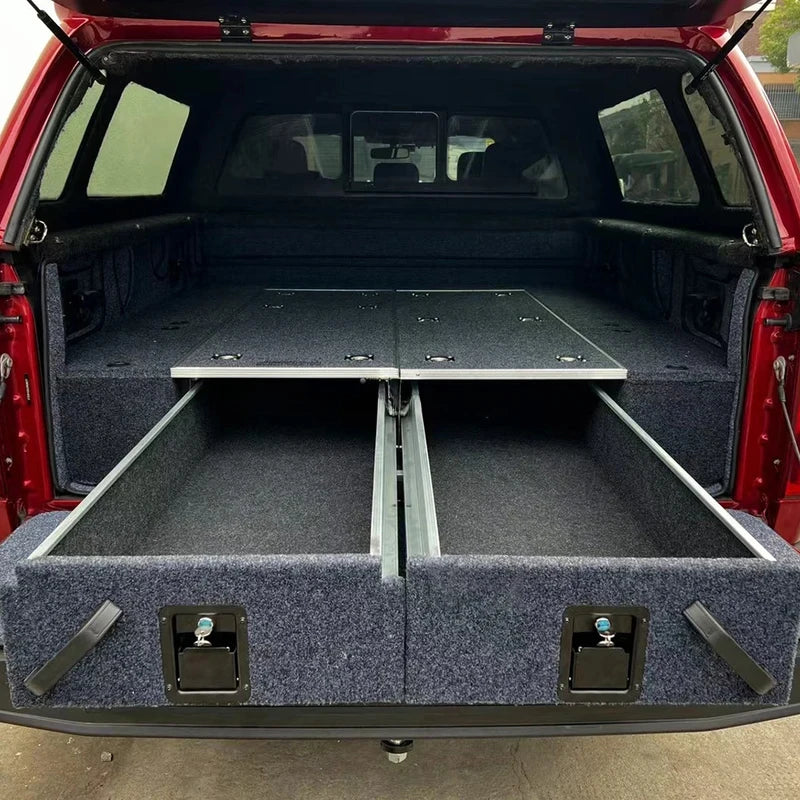 High Quality 4X4 Aluminum Pickup Truck Bed Camping Slide Out Drawer Decked Rear Storage System for F150