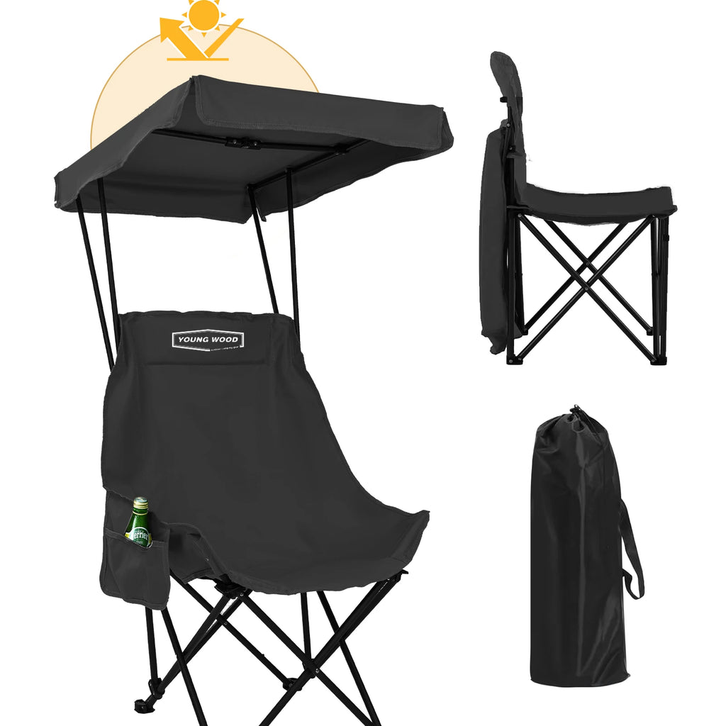 BLACK  Tactical Outdoor Chair  With Shade Canopy, Fold Lightweight /Oversized For All, Easy To Open And Close