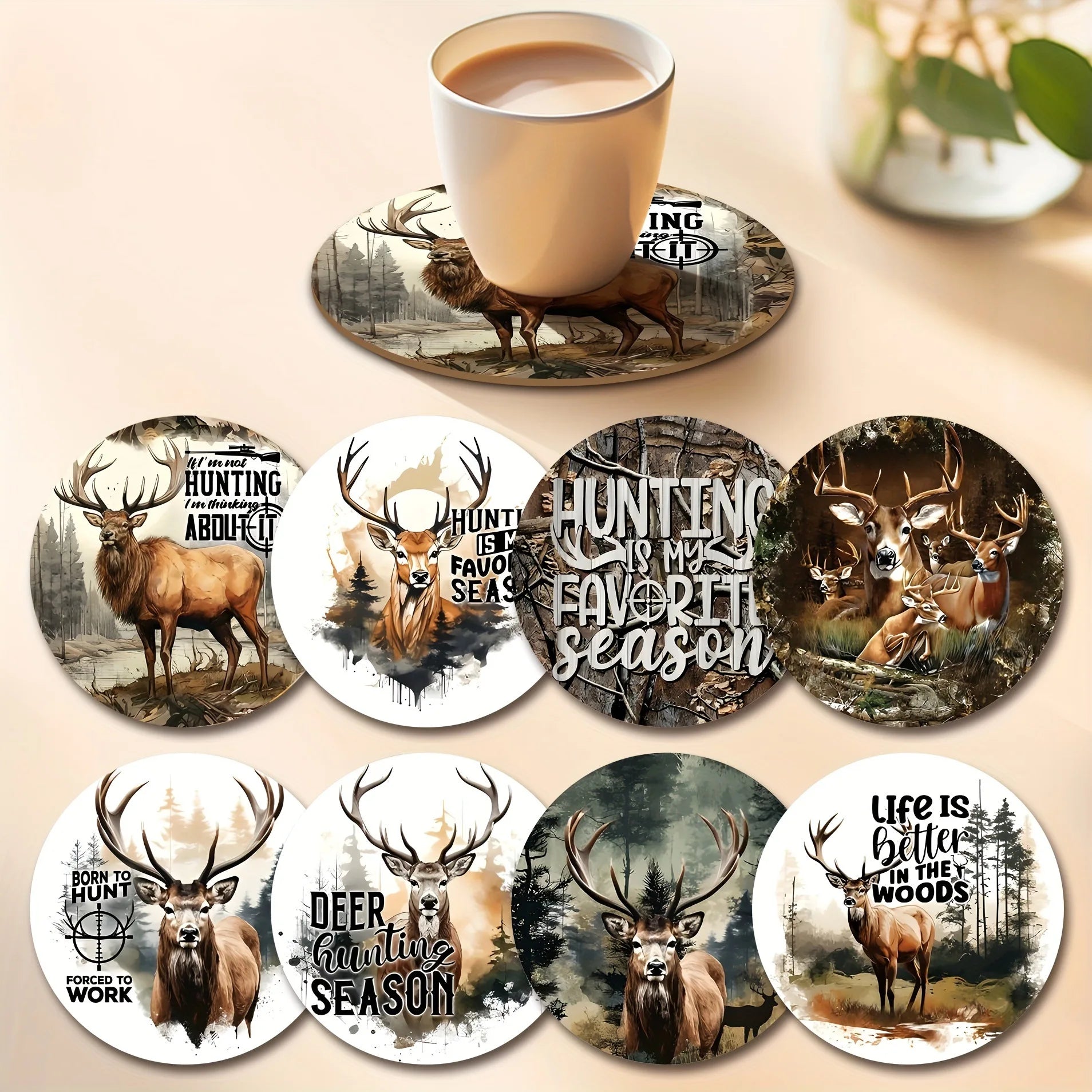 New for Her ! A set of 8-piece deer themed  coasters suitable for beverages, coffee, and tea -  Best Buy Item for Home Hunters