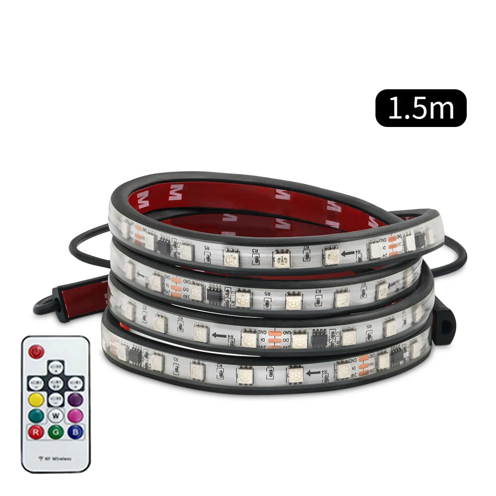 24V Truck LED DRL Light Strip RGB 64 Color Flowing Streamer Warning Flashing Driving Light Bar Car Ambient Lamp Vans Bus Styling