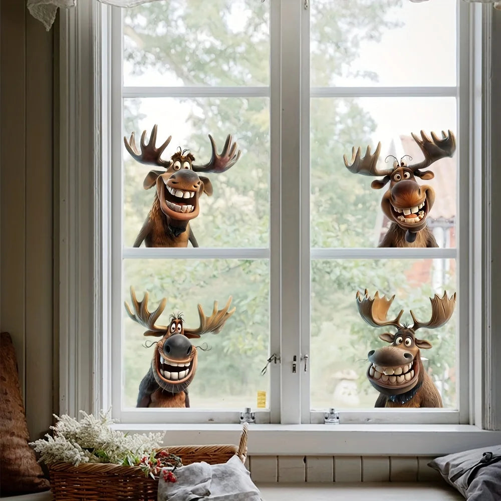 4PCS Cartoon Moose Car Stickers for Auto Window /Bumper/Side Body /Trunk Waterproof