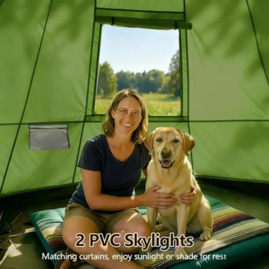High Top- Tent with Stove Jack Waterproof Luxury Tent 420D Oxford Cloth Green for Family