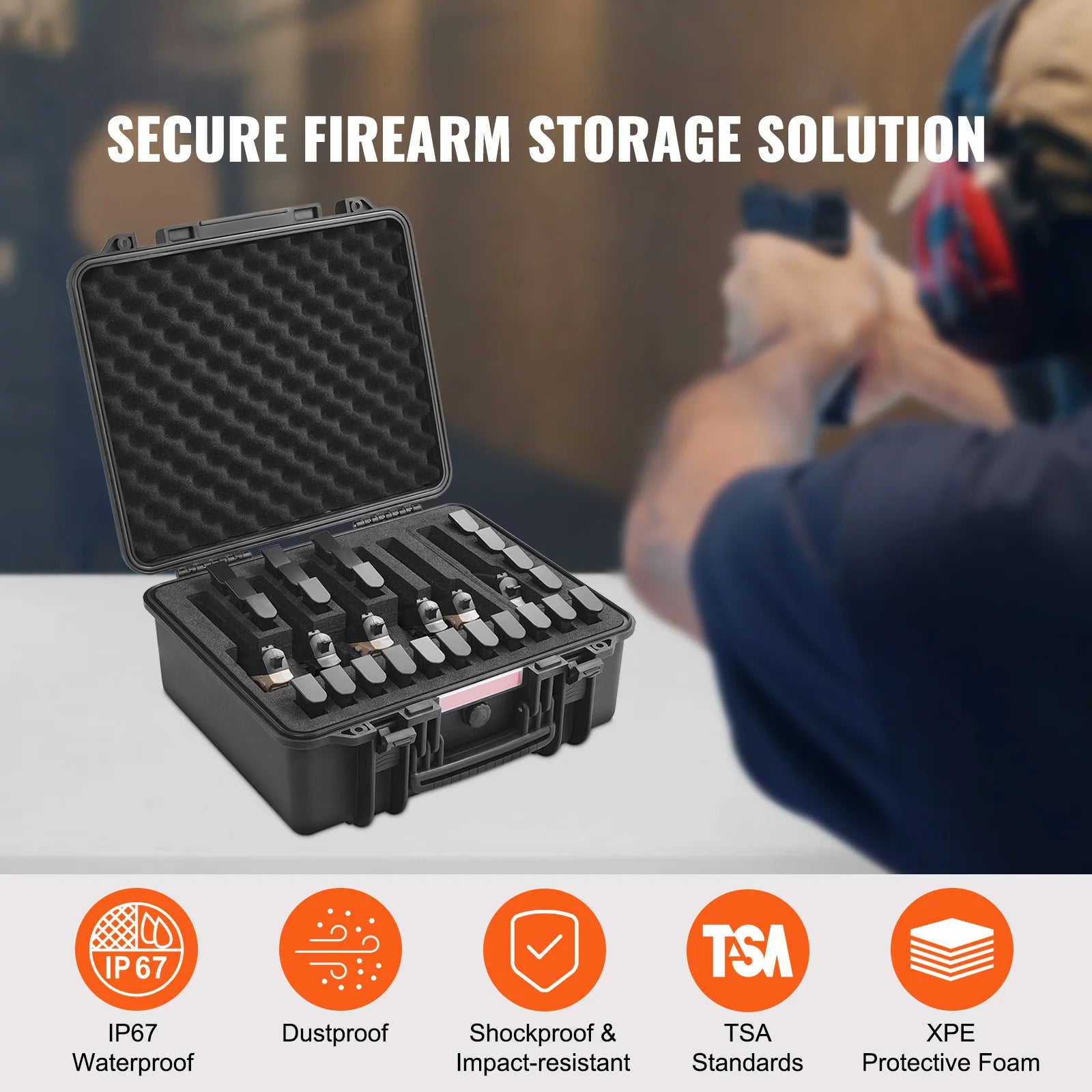 Best Seller ! Hard Pistol Cases with Pre-cut PU Foam Lining Waterproof Dust-proof Hard Lockable Pistol Case