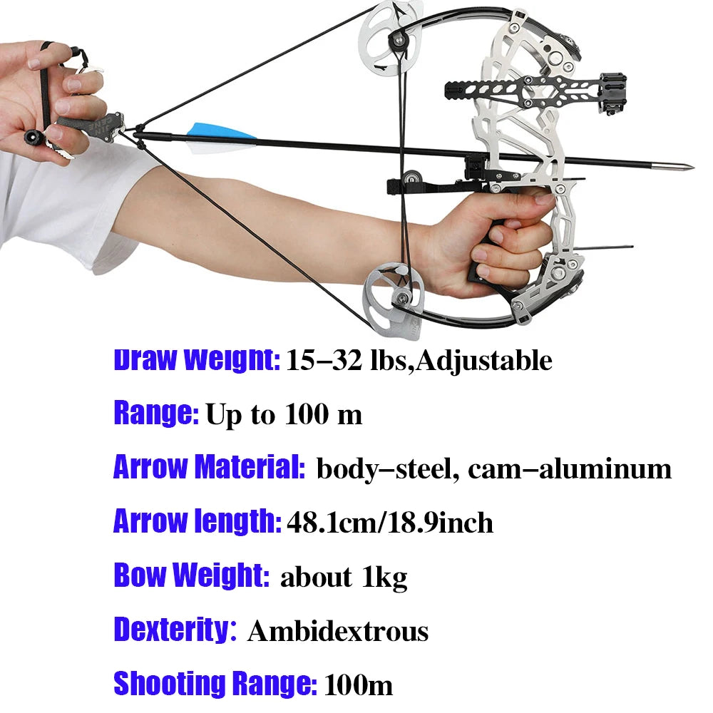 15-32lbs Adjustable Pulley Bow Right Hand Carbon Fiber Grip Target Practice Shooting Beginners Teen Youth