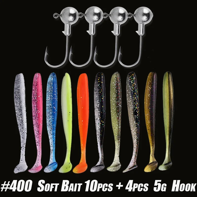 10pcs Fishing Lures Kit Silicone Lure Set Artificial Bait Worm with Crank Jig Head Hook