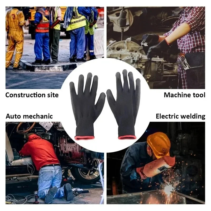 Multi-Pairs of Black Coated Gloves Black Nylon Coated Outdoor Safety Work Gloves Lightweight (package deal )